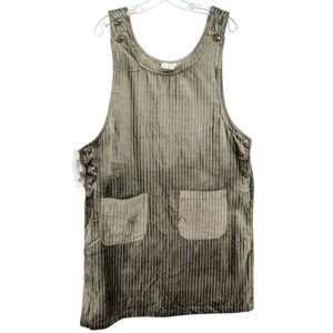 Vintage MSAS Corduroy Overall Dress Size L Green Rayon Front Pockets 90s Y2K NWT